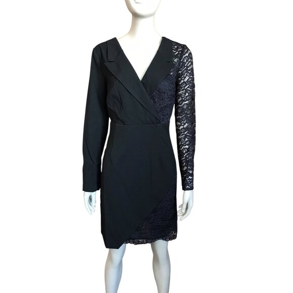 Venus Black Long Sleeve Lace Detail Mini Dress - Picture 2 of 5